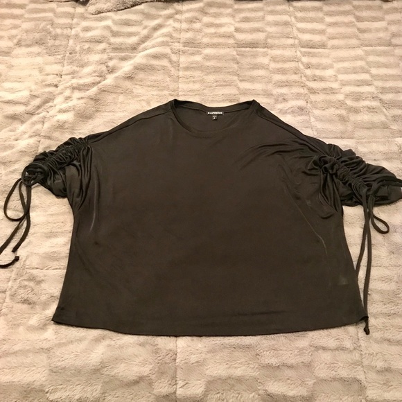 Like New Express Ruched Sleeve Silky Top w/ Ties - Picture 5 of 7